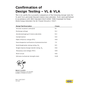 Confirmation of Design Testing - VL_VLA (TD01093E)